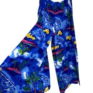 Ingear Tie Wrap Pants Wide Leg Blue Hawaiian Print size S/M Rayon Resort wear